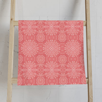 Paloma Flowers and Pineapples in Coral Red and White | Hand Towel