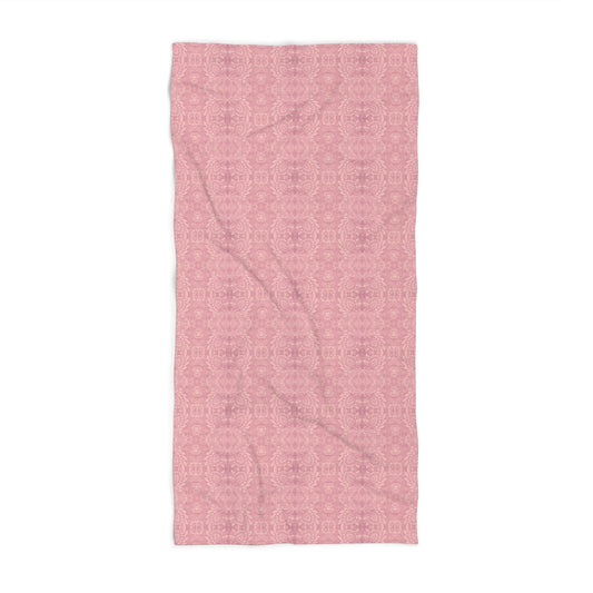 Paloma Floral Damask Stripe in Rose Pink and Cream | Bath Towel