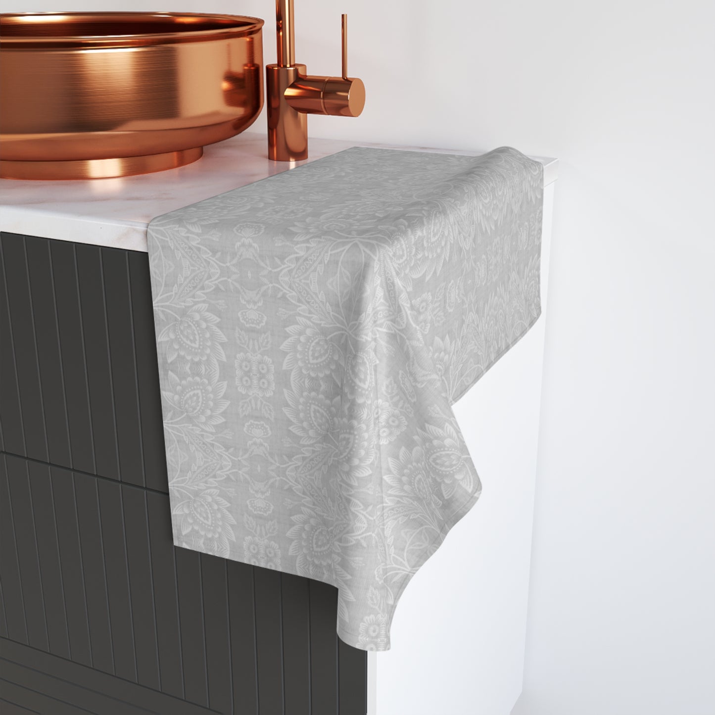 Paloma Floral Damask Stripe in Light Grey and White | Hand Towel