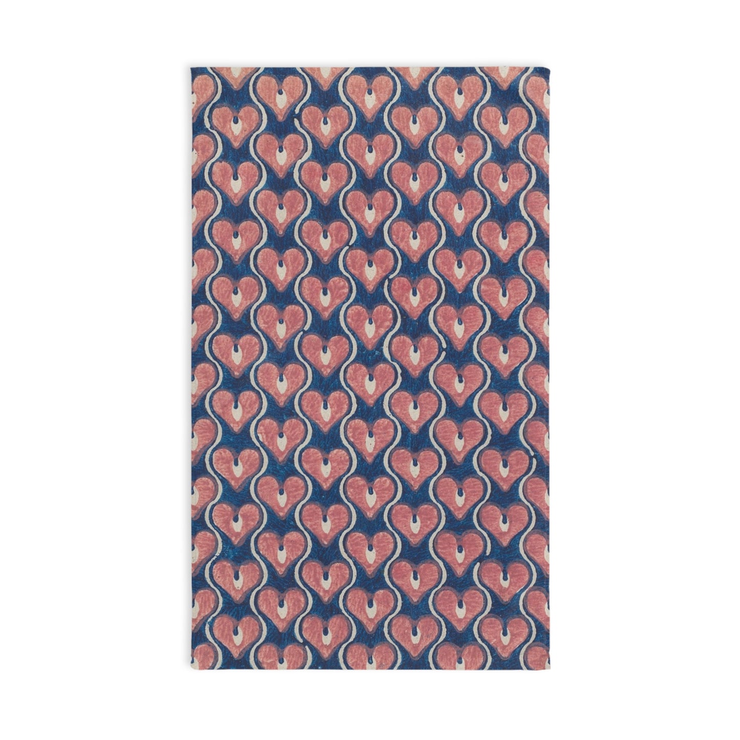 Vintage Painted Hearts in Navy Blue and Pink | Hand Towel