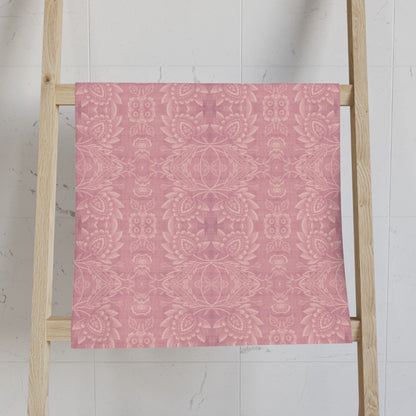 Paloma Floral Damask Stripe in Rose Pink and Cream | Hand Towel