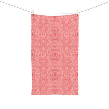 Paloma Floral Damask Stripe in Coral Red | Hand Towel