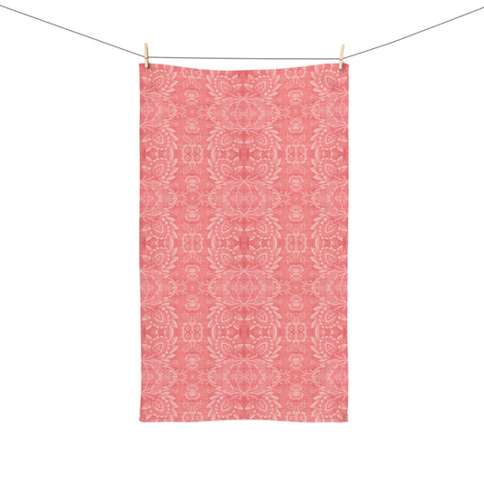 Paloma Floral Damask Stripe in Coral Red | Hand Towel