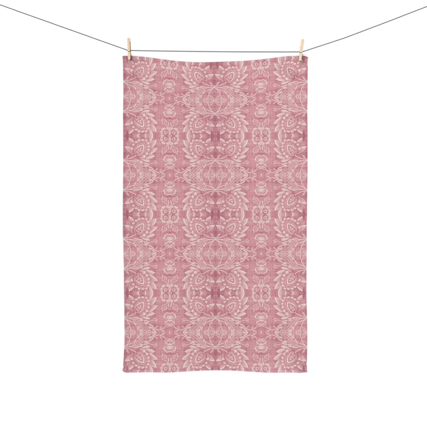 Paloma Floral Damask Stripe in Dusky Rose Pink and White | Hand Towel