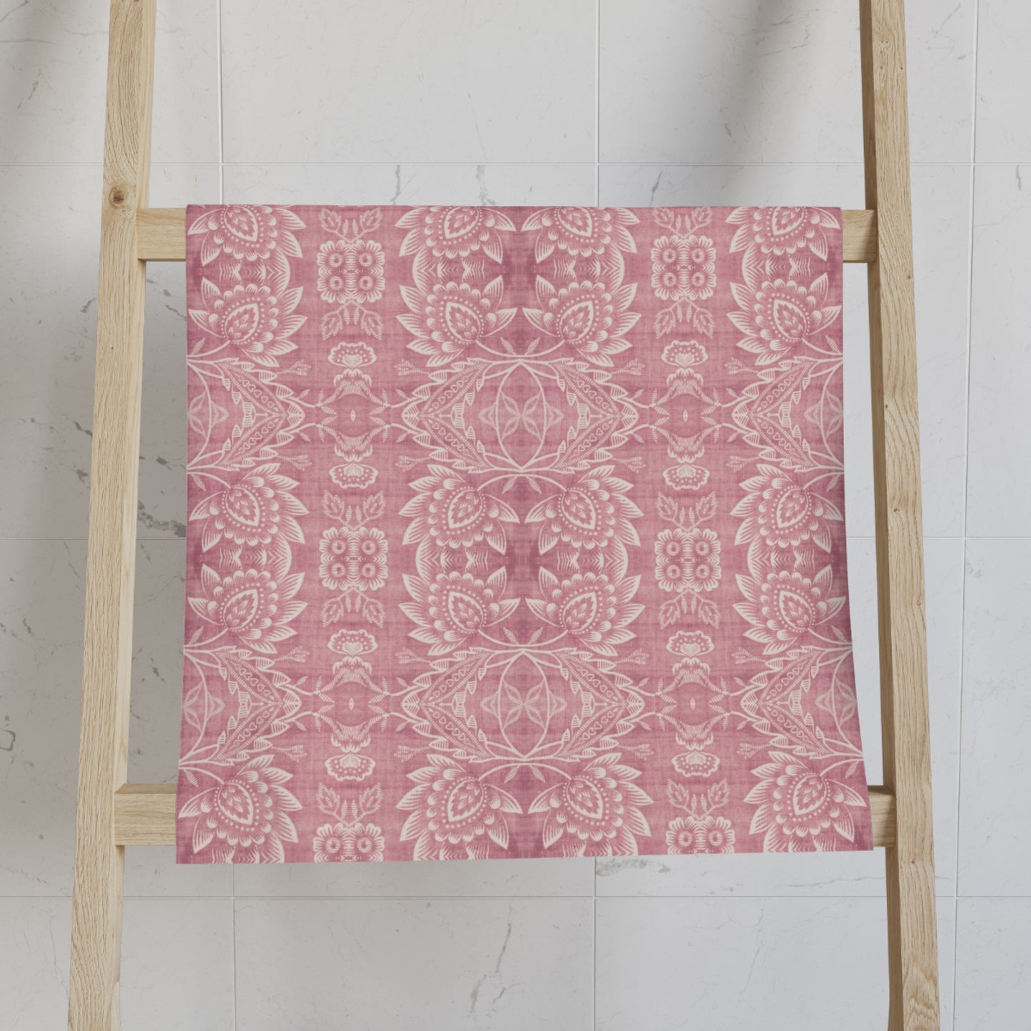 Paloma Floral Damask Stripe in Dusky Rose Pink and White | Hand Towel