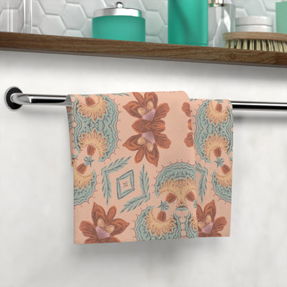 Bella Bouquet Floral Damask in Plaster Pink | Face Towel