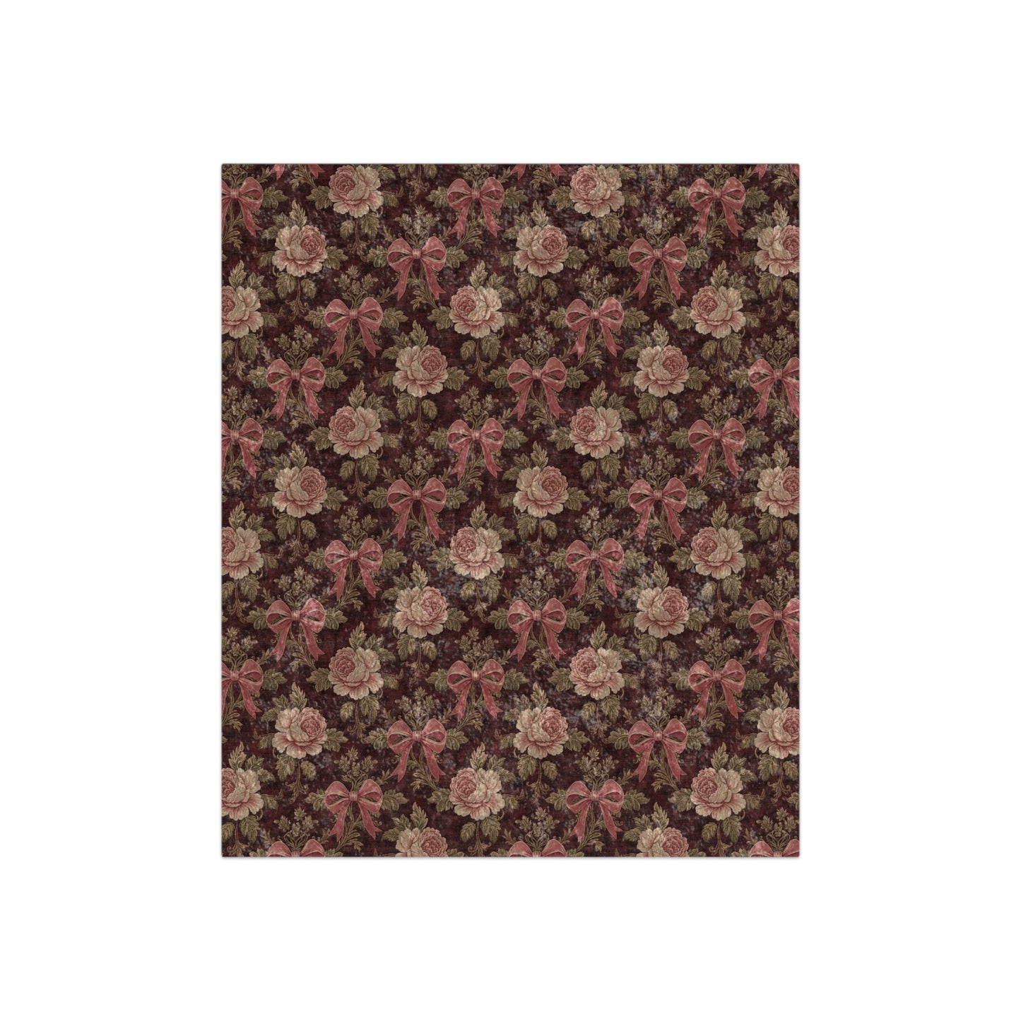 Burgundy Roses and Bows Tapestry | Crushed Velvet Blanket