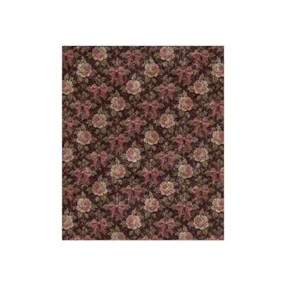 Burgundy Roses and Bows Tapestry | Crushed Velvet Blanket