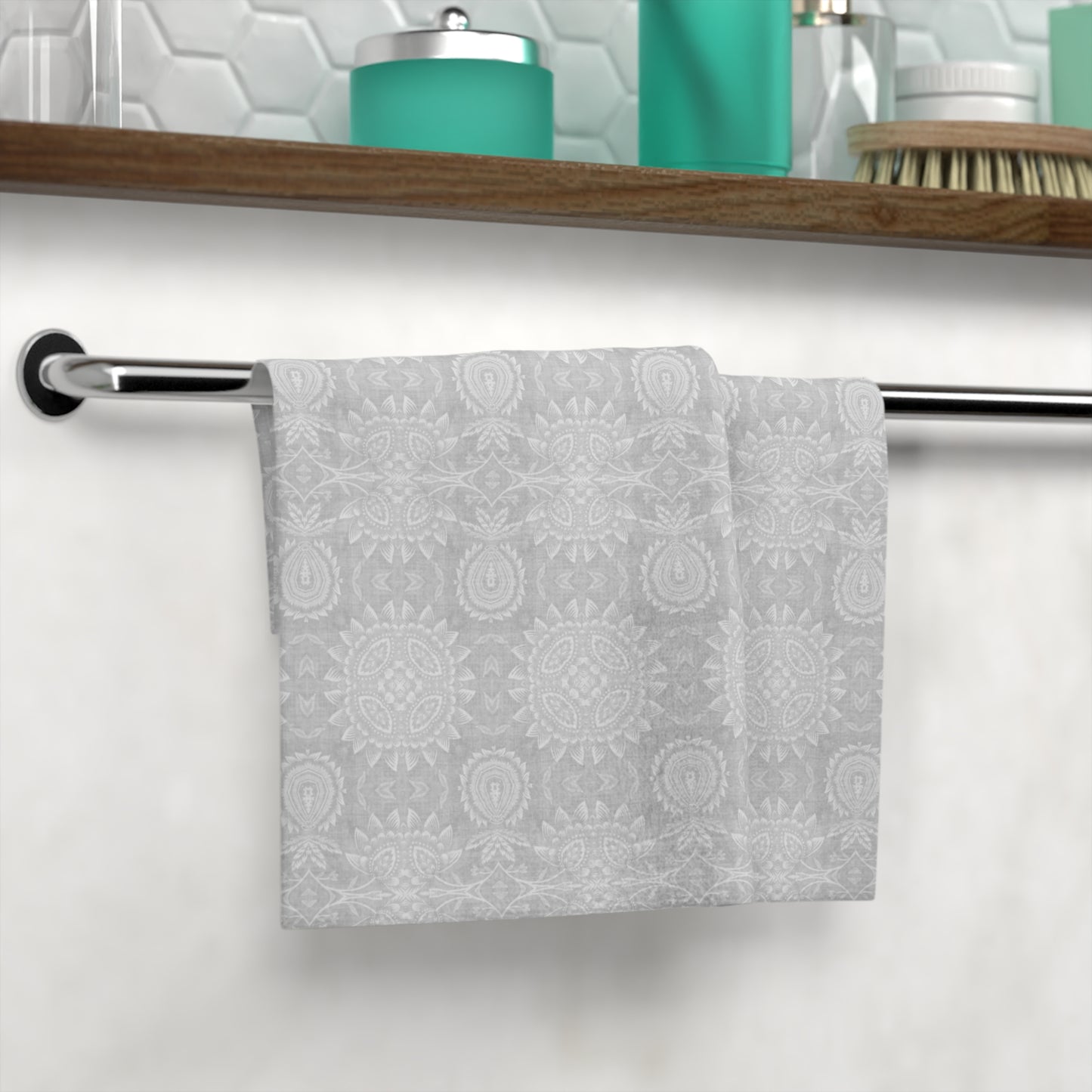Paloma Flowers and Pineapples in Light Grey and White | Face Towel