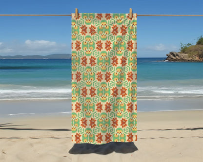 Bella Bouquet Floral Damask in Classic Cream and Green | Beach Towel