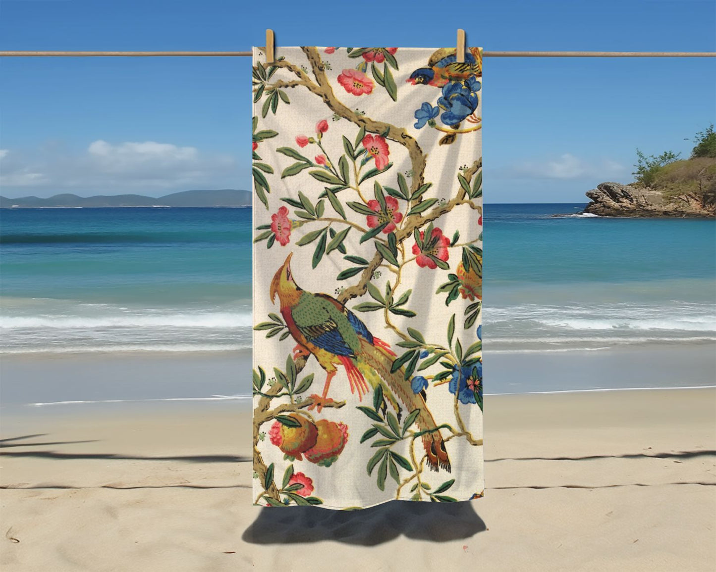 Birds and Fruit in Bright Cream | Beach Towel