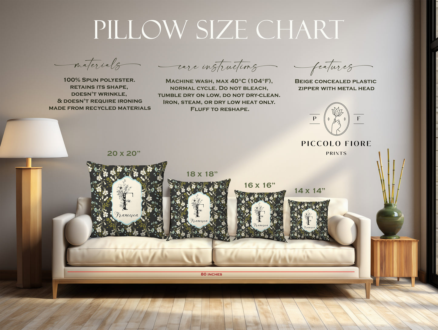 Botanical Monogram in Black and Cream | Throw Pillow
