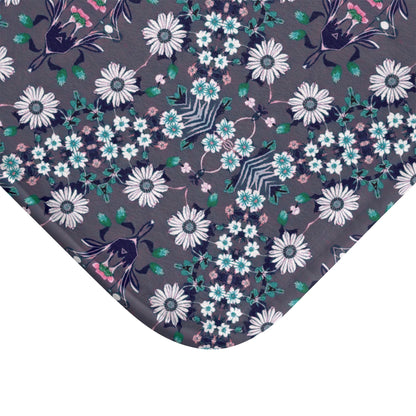 Dark Grey Retro Folk Floral Damask | Bath Mat