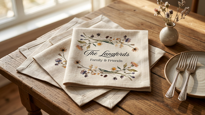 Oak and Blossom | Personalised Linen Napkins | Autumn & Fall Table Decor
