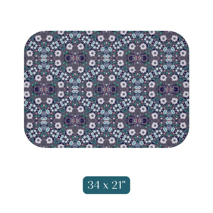 Dark Grey Retro Folk Floral Damask | Bath Mat
