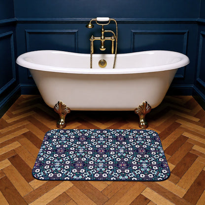 Dark Grey Retro Folk Floral Damask | Bath Mat