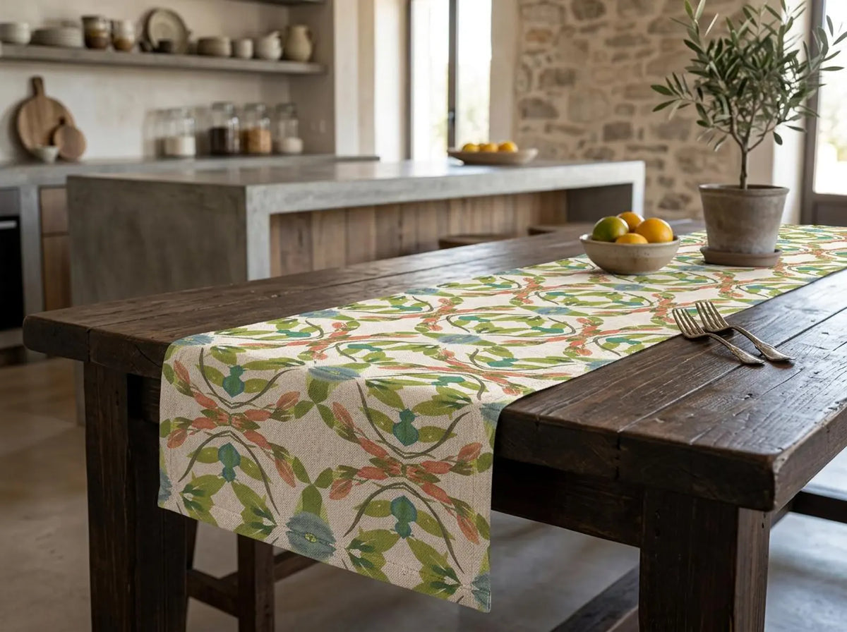 Lime Leaves | Rustic Linen Table Runner
