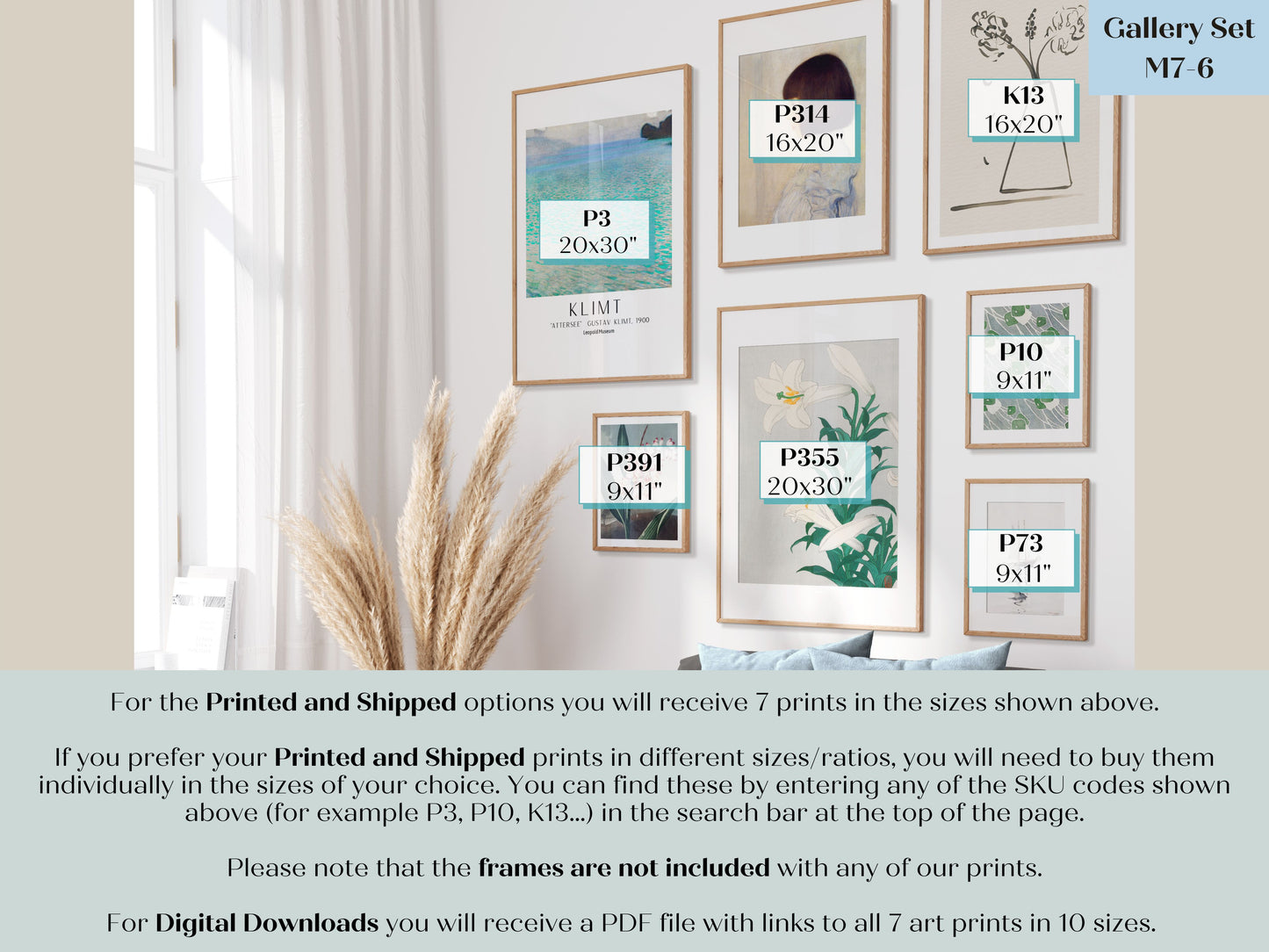 Grey, Green and Turquoise | Gallery Wall Set | 7 Prints | M7-6
