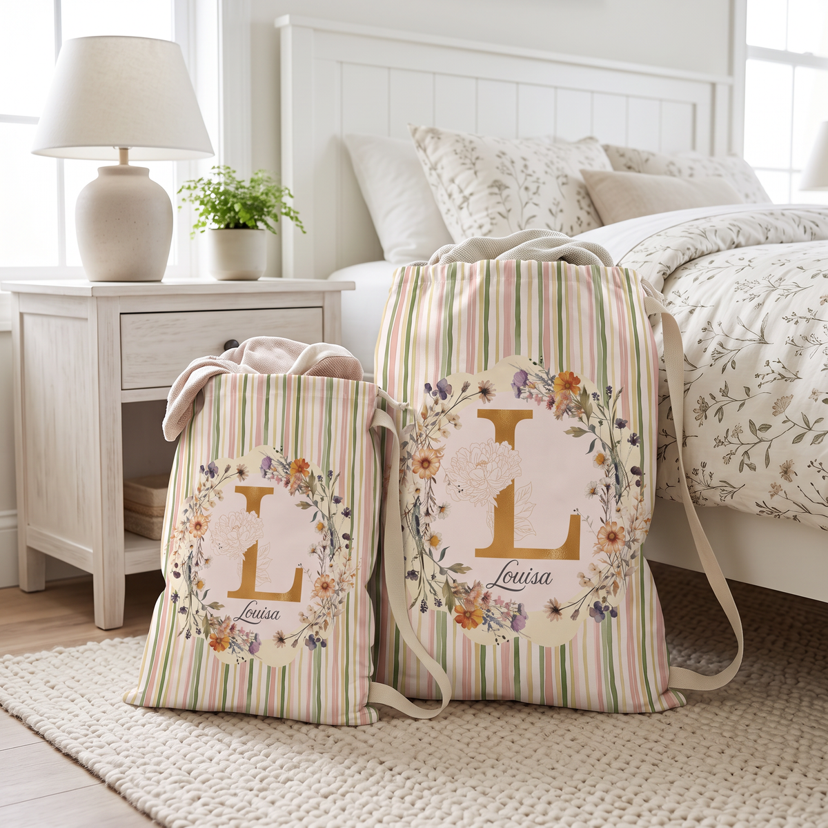 Oak & Blossom Personalised Laundry Bag | Floral Monogram Storage Bag