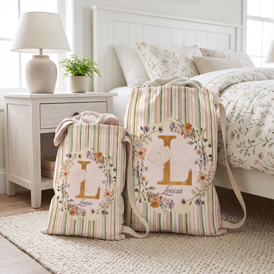 Oak & Blossom Personalised Laundry Bag | Floral Monogram Storage Bag