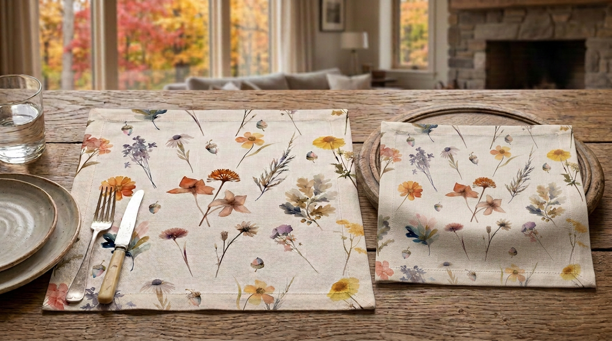 Oak and Blossom | Personalised Linen Napkins | Autumn & Fall Table Decor