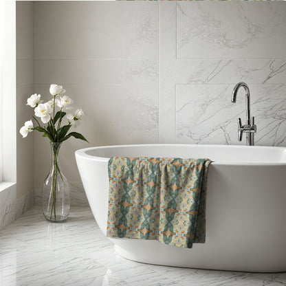 Ortensia Retro Floral Damask Stripe in Muted Green | Bath Towel