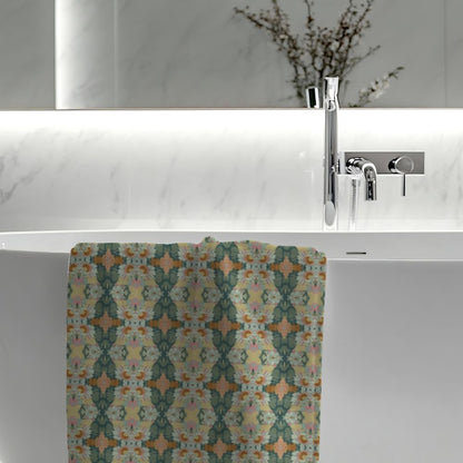Ortensia Retro Floral Damask Stripe in Muted Green | Bath Towel