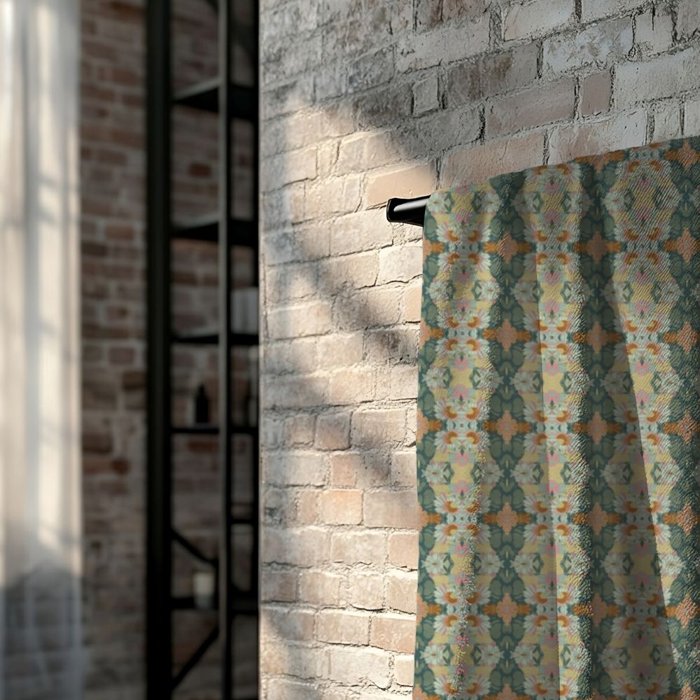 Ortensia Retro Floral Damask Stripe in Muted Green | Bath Towel