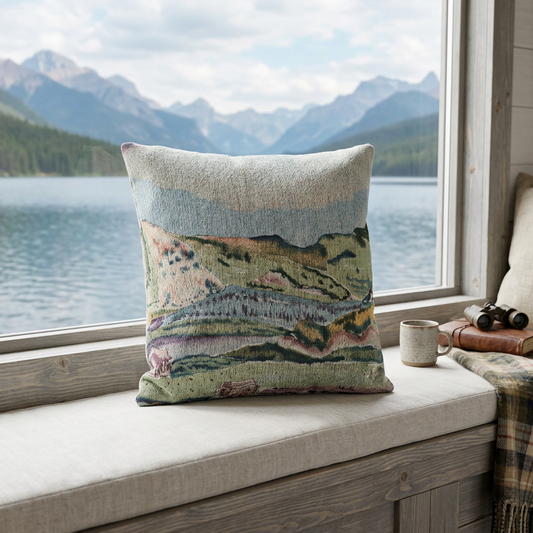 Watercolour Mountains Woven Throw Pillow - Piccolo Fiore Prints