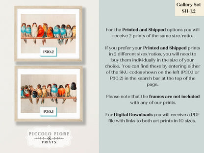 A Perch of Birds | Gallery Wall Set | 2 Prints | S11 - 1.2 - Gallery Wall Set - Piccolo Fiore Prints