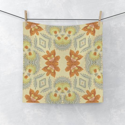 Bella Bouquet Damask in Soft Cream and Grey | Face Towel - Face Towel - Piccolo Fiore Prints