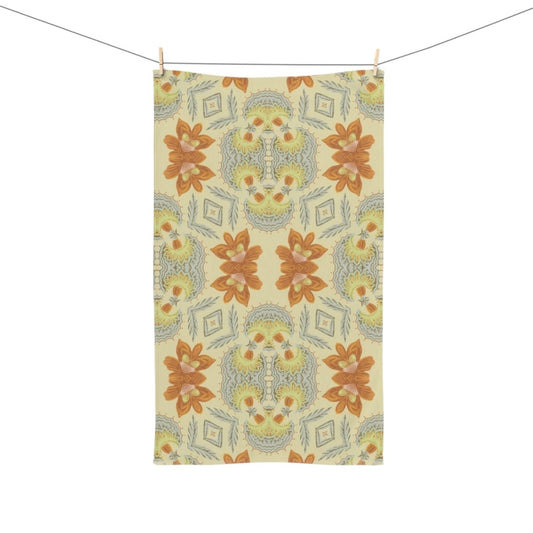 Bella Bouquet Damask in Soft Cream and Grey | Hand Towel - Hand Towel - Piccolo Fiore Prints