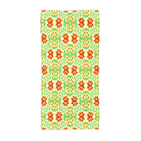 Bella Bouquet Floral Damask in Brightest Cream and Green | Bath Towel - Bath Towel - Piccolo Fiore Prints