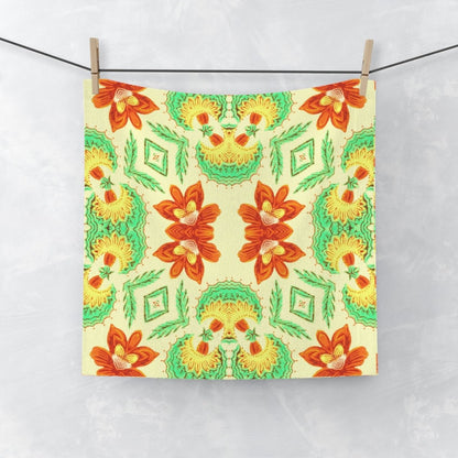 Bella Bouquet Floral Damask in Brightest Cream and Green | Face Towel - Face Towel - Piccolo Fiore Prints