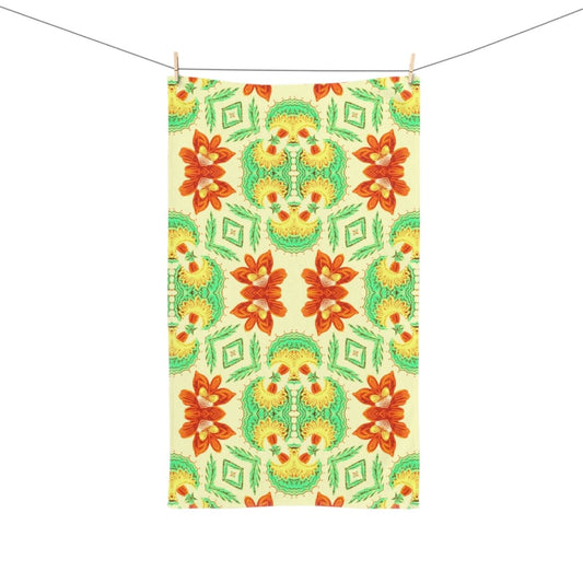 Bella Bouquet Floral Damask in Brightest Cream and Green | Hand Towel - Hand Towel - Piccolo Fiore Prints