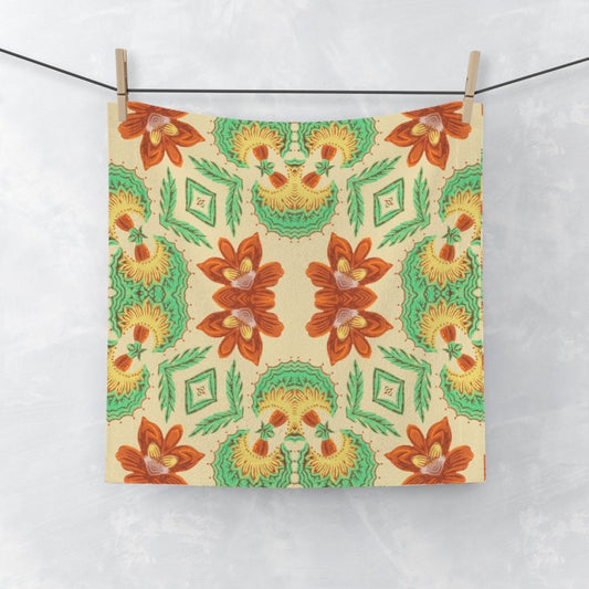 Bella Bouquet Floral Damask in Classic Cream and Green | Face Towel - Face Towel - Piccolo Fiore Prints
