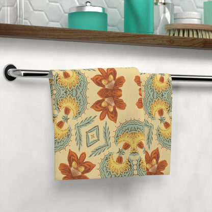 Bella Bouquet Floral Damask in Country Cream and Blue | Face Towel - Face Towel - Piccolo Fiore Prints