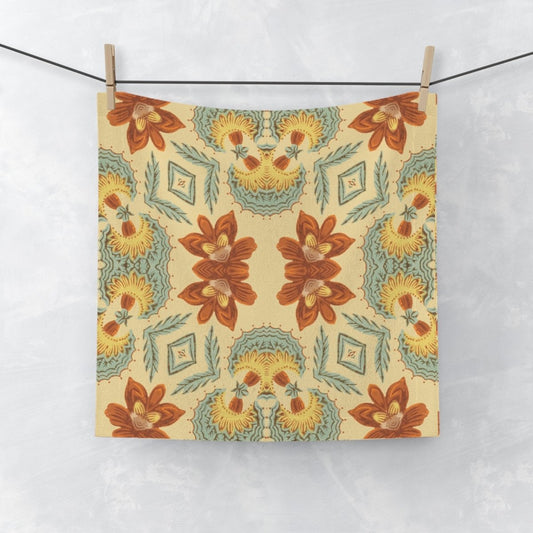 Bella Bouquet Floral Damask in Country Cream and Blue | Face Towel - Face Towel - Piccolo Fiore Prints