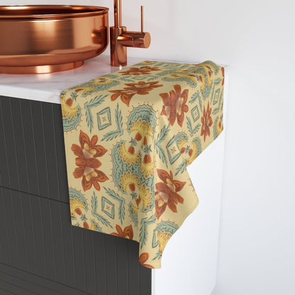 Bella Bouquet Floral Damask in Country Cream and Blue | Hand Towel - Hand Towel - Piccolo Fiore Prints