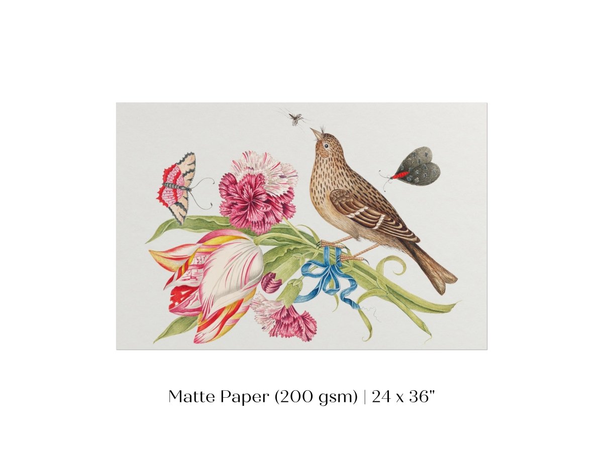 Bird, Butterfly and Flowers Illustration | P165 - Single Art Prints - Piccolo Fiore Prints