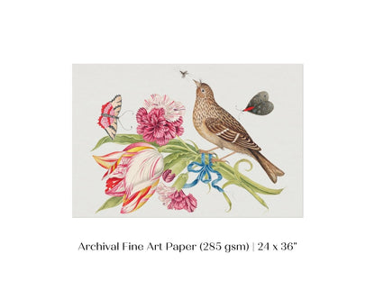 Bird, Butterfly and Flowers Illustration | P165 - Single Art Prints - Piccolo Fiore Prints