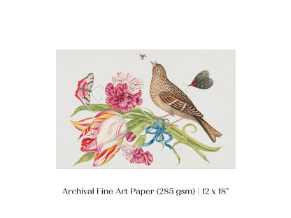Bird, Butterfly and Flowers Illustration | P165 - Single Art Prints - Piccolo Fiore Prints
