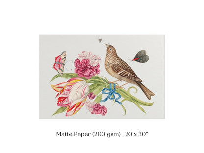 Bird, Butterfly and Flowers Illustration | P165 - Single Art Prints - Piccolo Fiore Prints