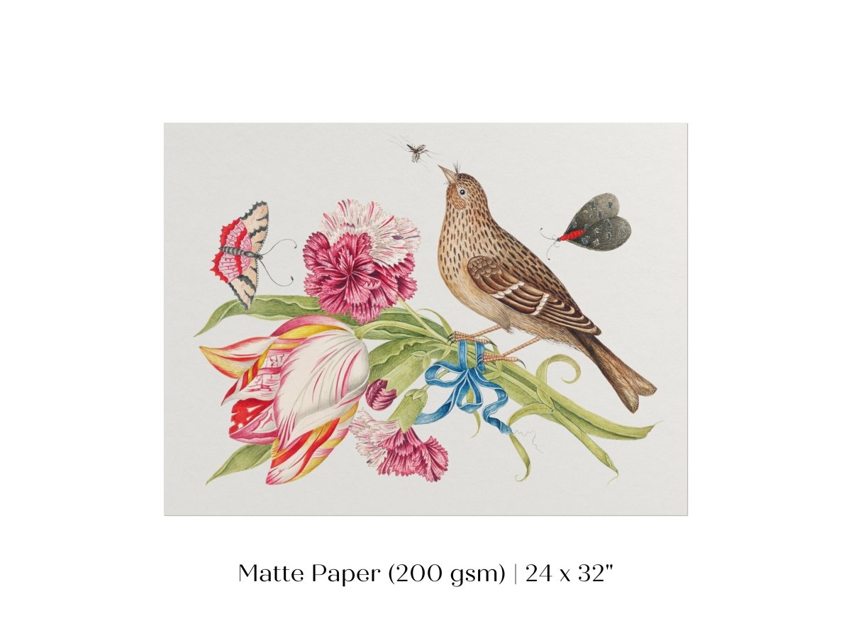 Bird, Butterfly and Flowers Illustration | P165 - Single Art Prints - Piccolo Fiore Prints