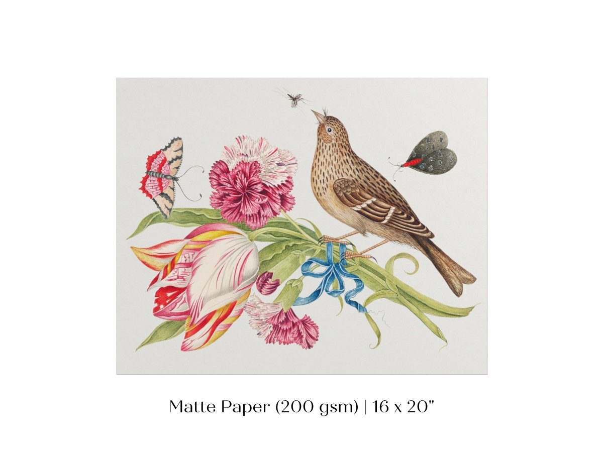 Bird, Butterfly and Flowers Illustration | P165 - Single Art Prints - Piccolo Fiore Prints
