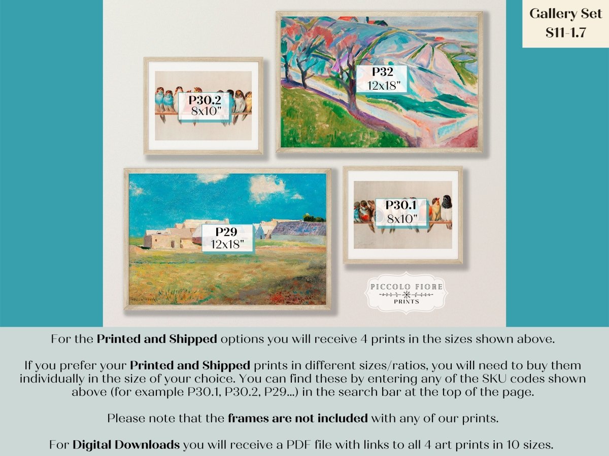 Birds and Countryside | Gallery Wall Set | 4 Prints | S11 - 1.7 - Gallery Wall Set - Piccolo Fiore Prints