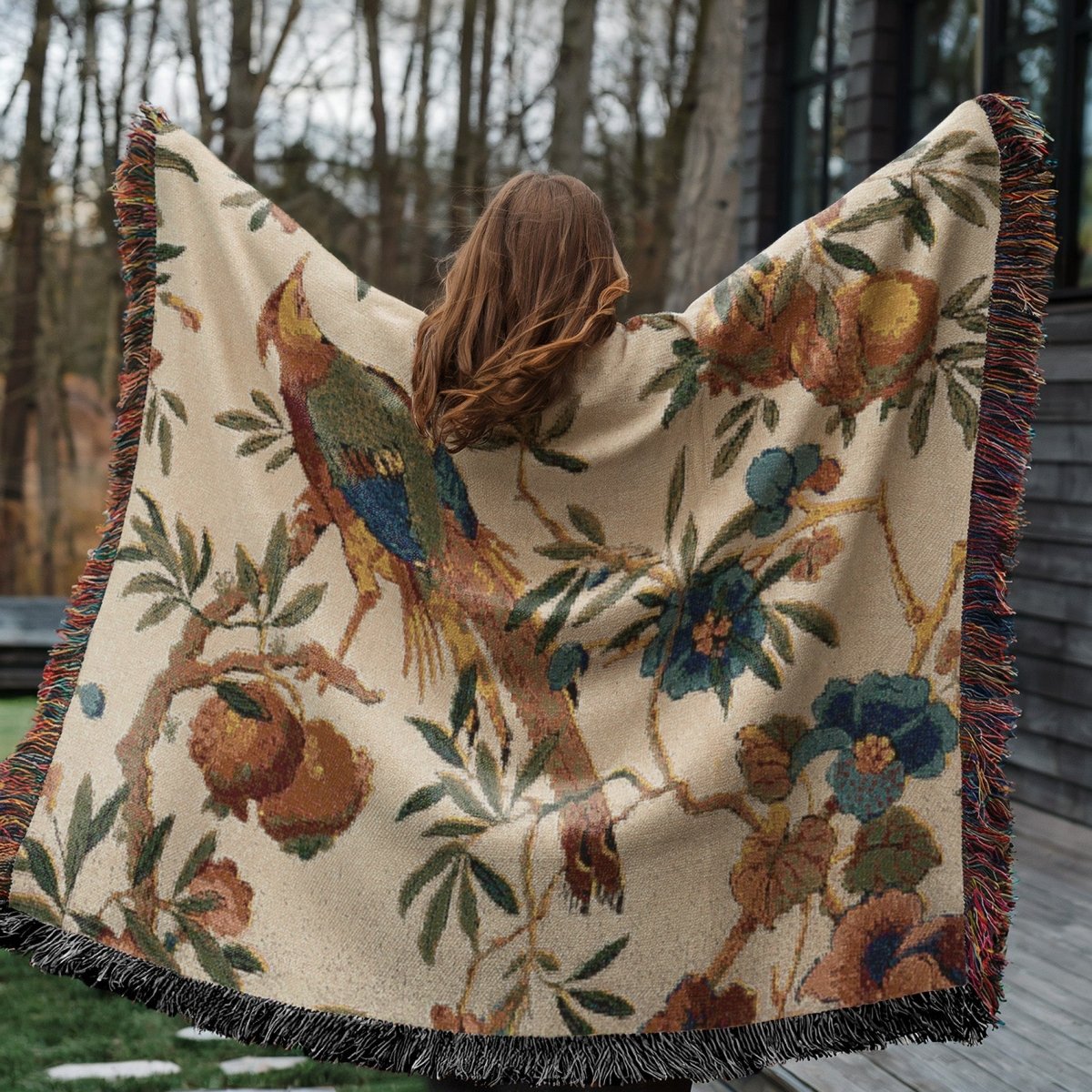 Birds and Fruit | Brightest Cream | Woven Blanket - Woven Blanket - Piccolo Fiore Prints