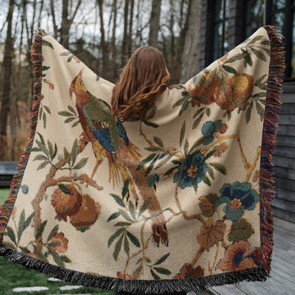 Birds and Fruit | Brightest Cream | Woven Blanket - Woven Blanket - Piccolo Fiore Prints