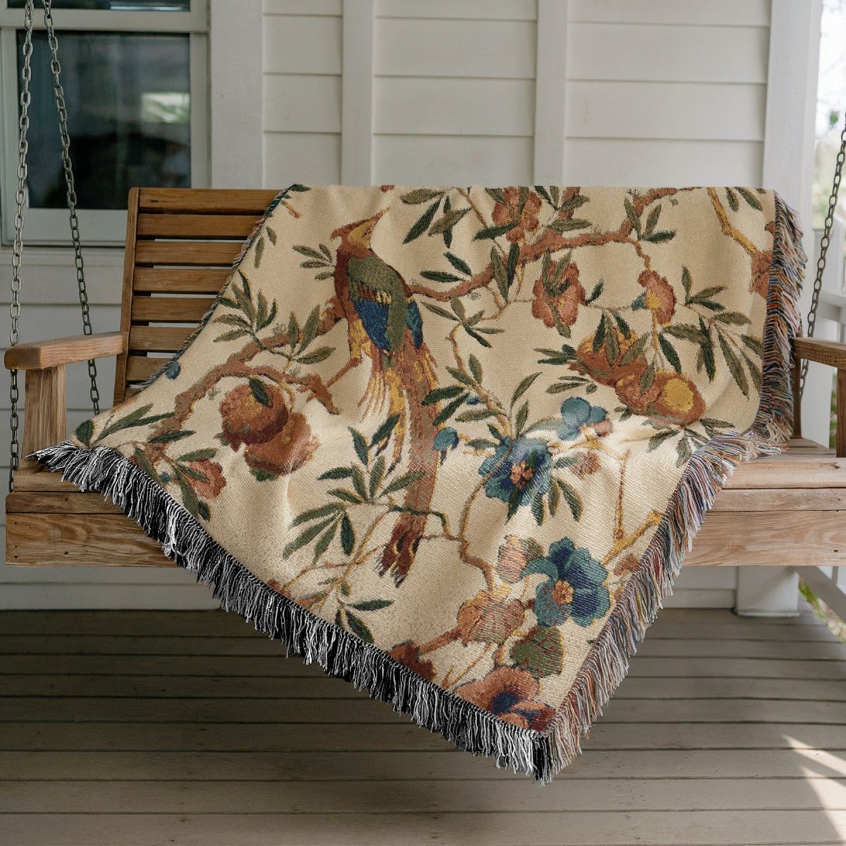 Birds and Fruit | Brightest Cream | Woven Blanket - Woven Blanket - Piccolo Fiore Prints
