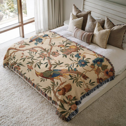 Birds and Fruit | Brightest Cream | Woven Blanket - Woven Blanket - Piccolo Fiore Prints